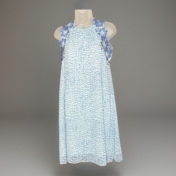 Sophie Dress Max Womens S Blue White Textured Floral Lace‎ Fairy Cottage Coastal - Picture 1 of 16
